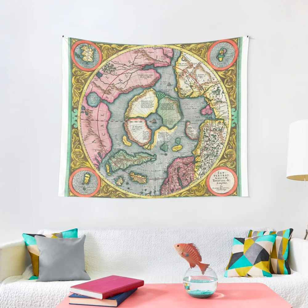 First map of the North Pole - 1606 Mercator Hondius Tapestry Home Decor Accessories Outdoor Decor