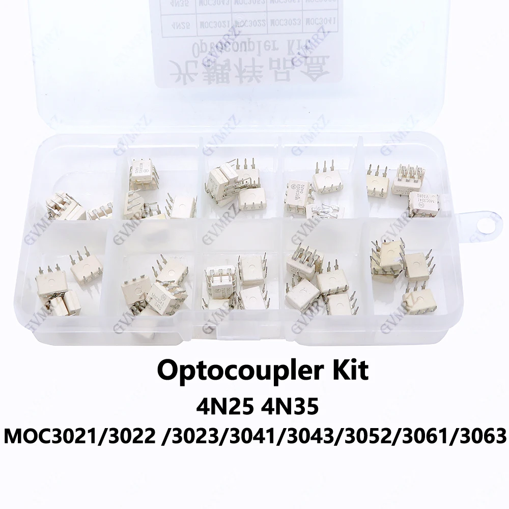 10Values Optocoupler kit MOC3052 MOC3052 MOC3061 4N25 4N35 MOC3021 MOC3022 MOC3023 MOC3041 MOC3043  MOC363 Each 5pcs