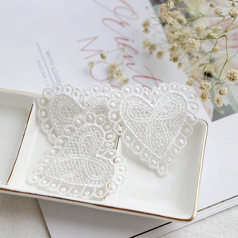 20pcs/lot White heart Lace Applique Mesh Trims for Garments Accessories Guipure Lace Fabric DIY Patchwork Craft