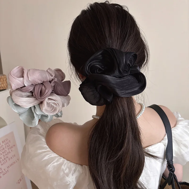 

2025 Spring Summer New Style Women Silk Satin Scrunchies Korean Ladies Girls Elastics Hair Band Ponytail Hold Hair Accessories
