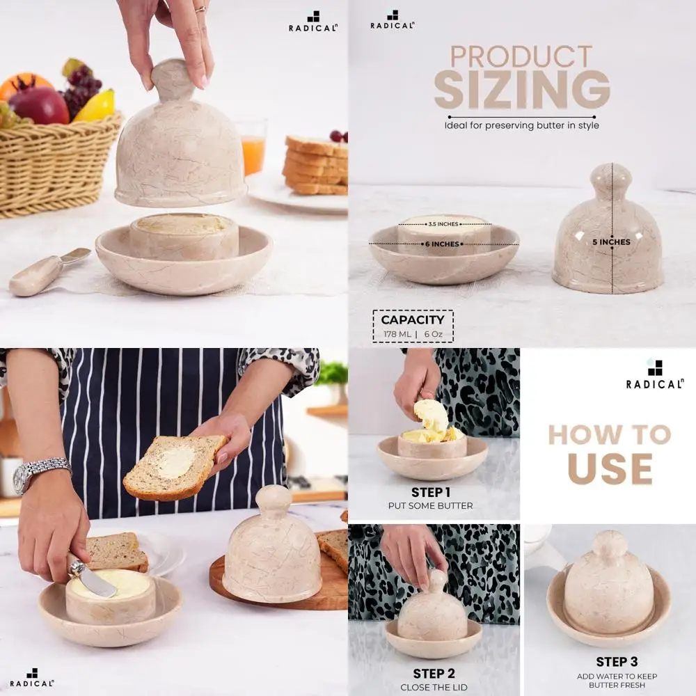 

6 Handcrafted Verona Marble Butter Dish with Lid, Kitchen & Farmhouse Decor Spreader