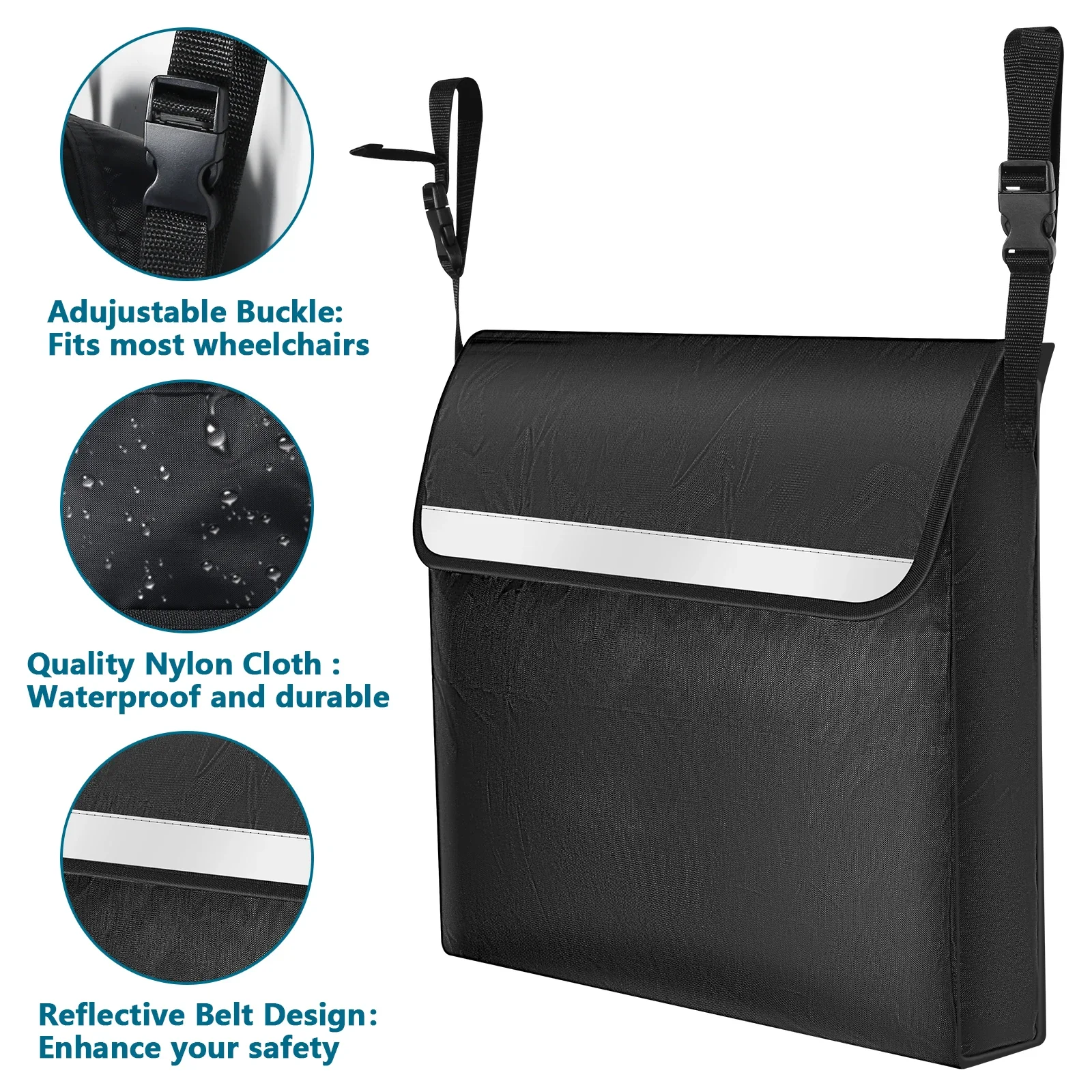 Wheelchair Armrest Side Storage Bag Waterproof Wheelchair Pouch Large Capacity Portable Pocket Suitable For Most Walking Wheels