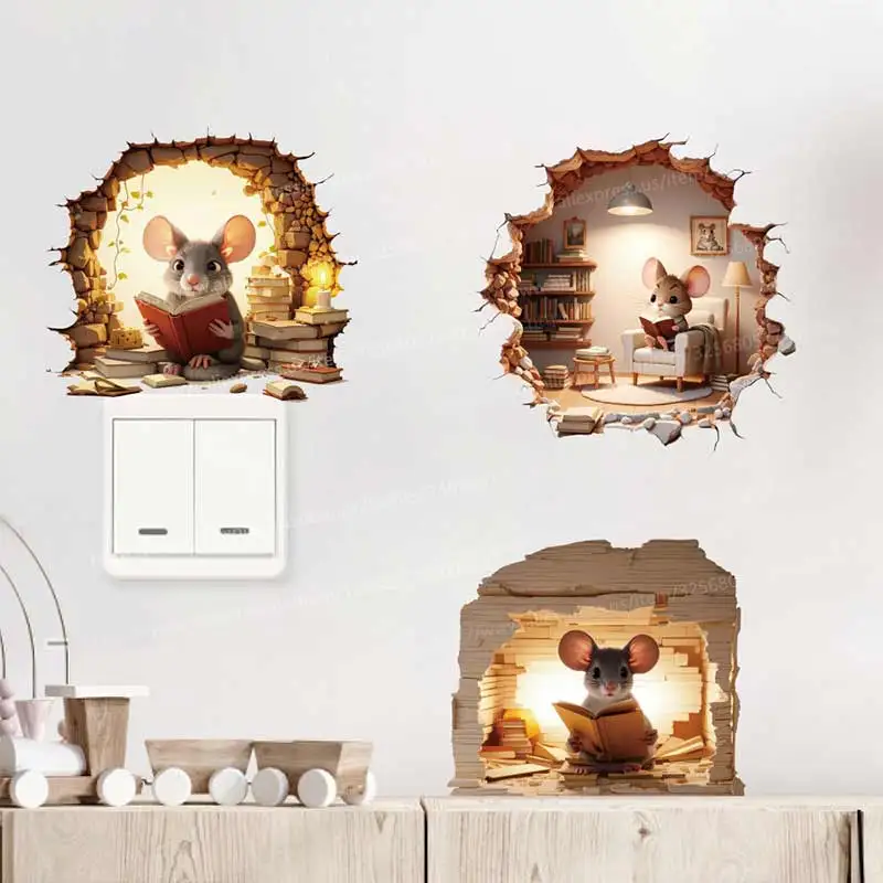 

Cartoon Mouse Hole Wall Sticker Living Room Wall Edge Home Decoration Mural For Kids Bedroom Wallpaper Removable Funny Rats S676