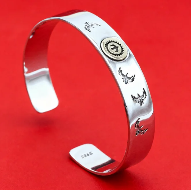

925 Sterling Silver Bracelet Male Thai Silver Eagle Platform Wide Face Opening Female Ethnic Style Silver Bracelet