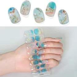 16 Strips/sheet Semi Cured Gel Nail Stripes Gradient Jelly Glitter DIY Press on Nails Stickers Nail Starter Kits UV Lamp Cure