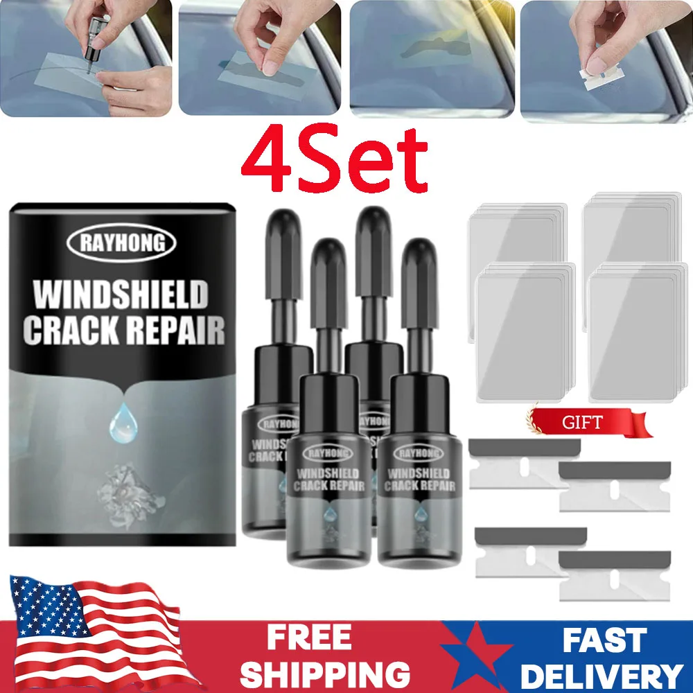 

4Set Windshield Cracked Glass Automotive Nano Glass Repair Fluid Windshield Repair Kit for Chips and Cracks 20ML