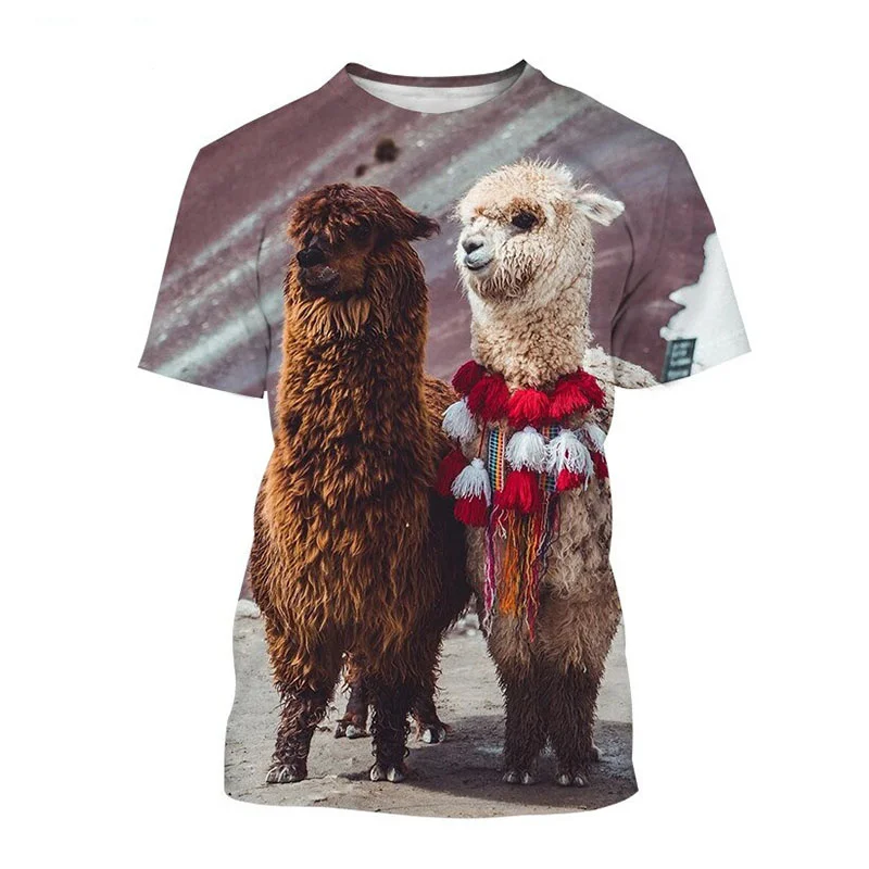 3D Print Cute Alpaca T-shirt For Men Kids Animal Pattern Casual Short Sleeve Tops Round Neck T Shirts Summer Streetwear Tees