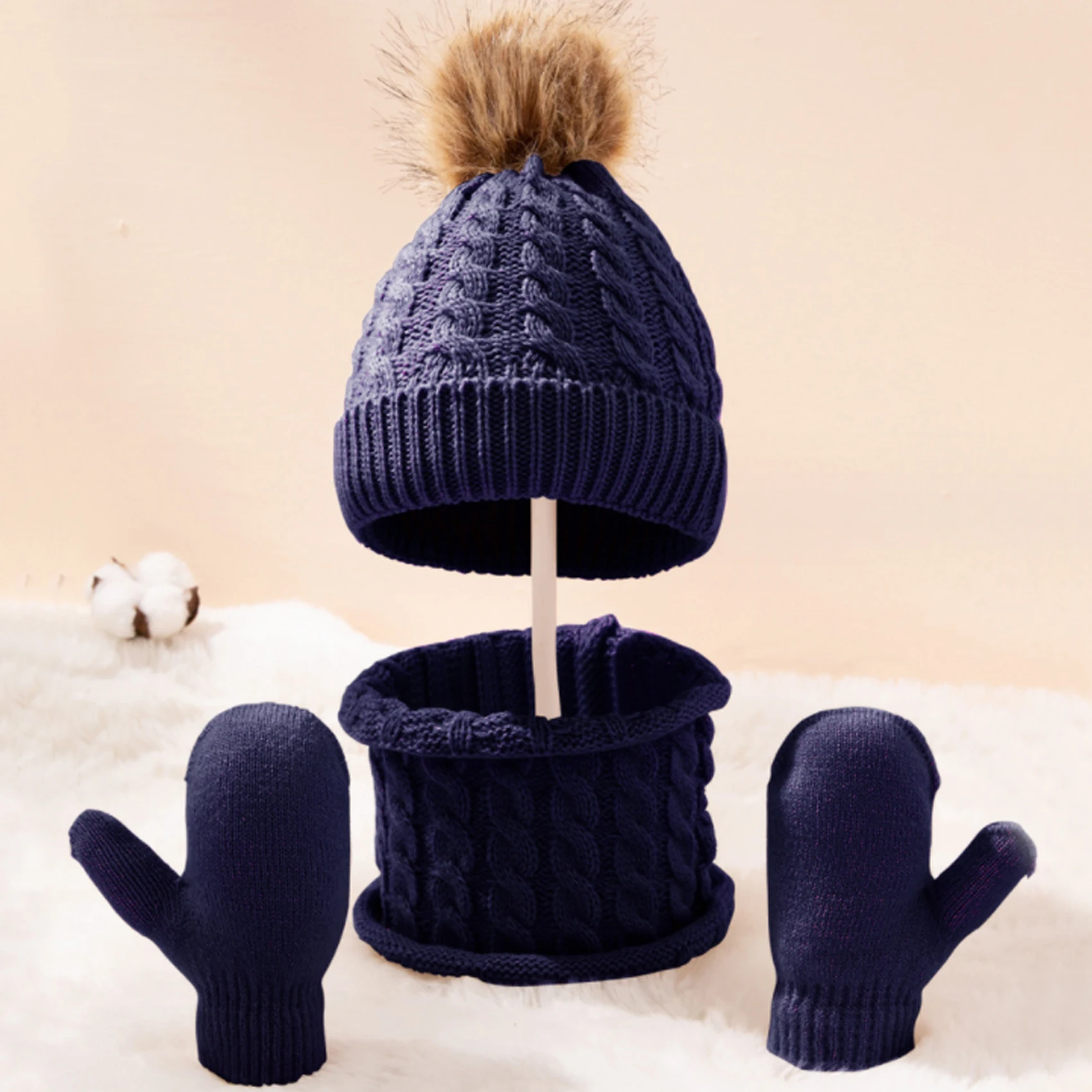 3 Teile/satz Kind Winter Hut Schal Fäustlinge Set Kleinkind Gestrickte Mädchen Kinder Hals Wärmer Jungen Wolle Im Freien Warme Haut-freundliche Handschuhe