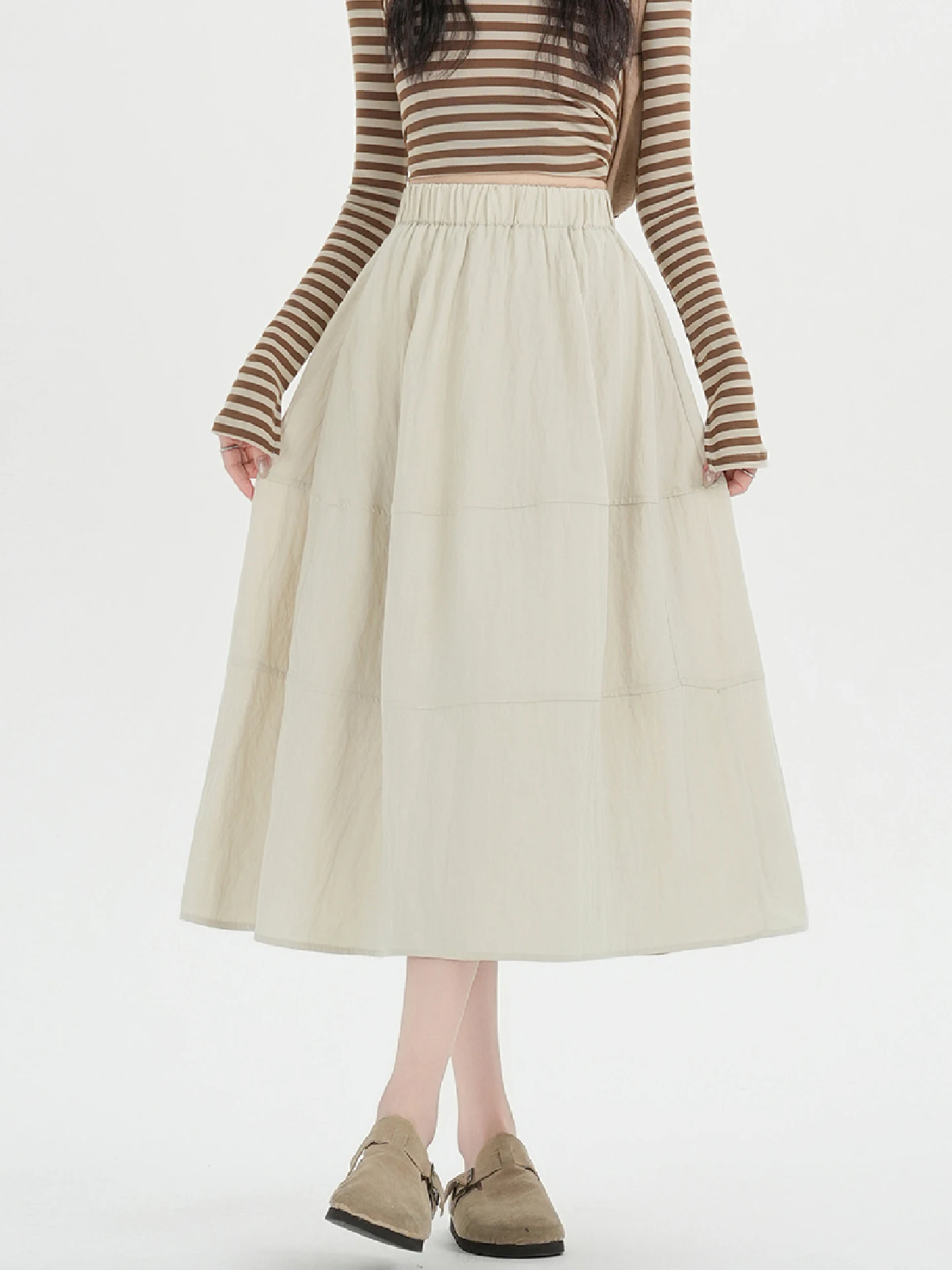 

Новая женская юбка миди А-силуэта цвета вишневого цвета с эластичным поясом, расклешенная, в корейском стиле, для весны и осени