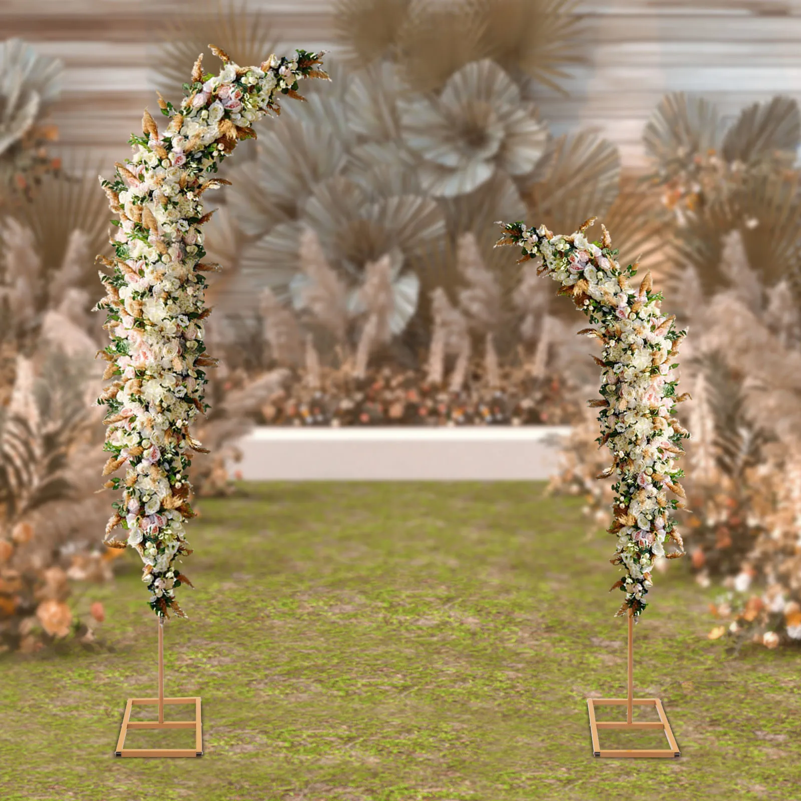 Set of 2 Gold Metal Wedding Arch Rack Flowers Frame Stand Party Backdrop Decor Arrangement Floral Stage Flower Stand