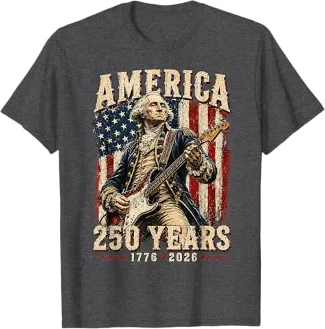 Abraham Lincoln 250. Jahrestag USA 250 Jahre 4. Juli T-Shirt George Washington Gitarre spielend US-Flagge Patriotisches Grafik-T-Shirt – Detail 15