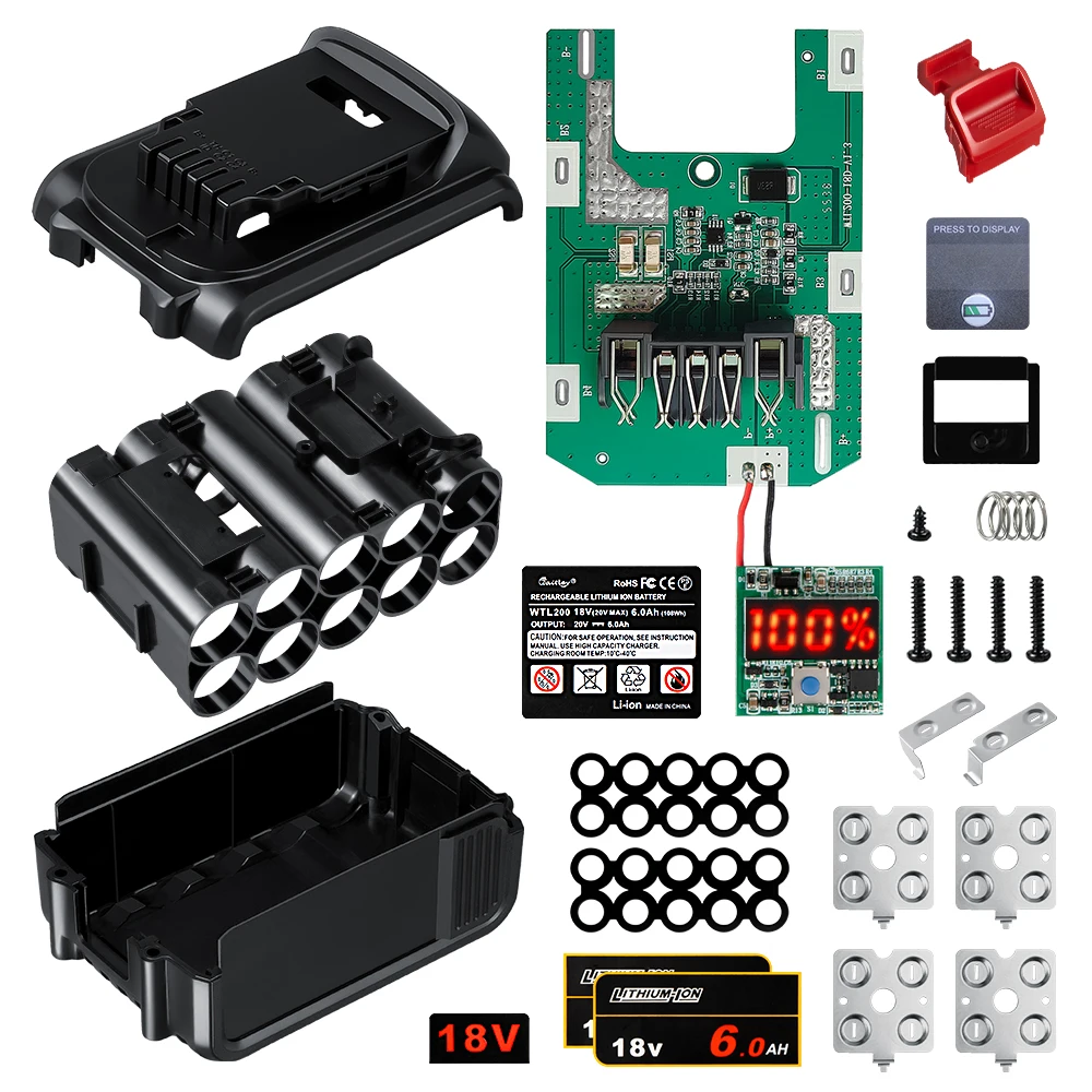 Etui na baterie DCB200 do Dewalt 18V 20V DIY 3Ah 6.0Ah DCB184 Shell Box z płytką PCB BMS Ochrona przed ładowaniem LED Digital