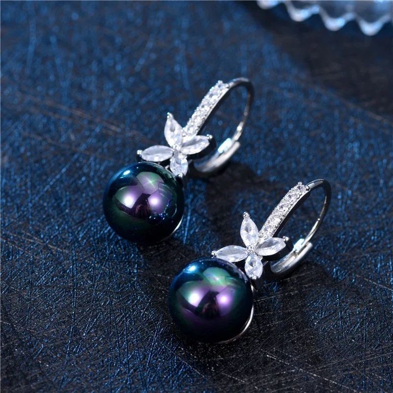 Korean Zircon Butterfly Black Pearl Ball Earring Summer Women's Large Luxury Crystal Brides Charms Quality Earrings Jewelry