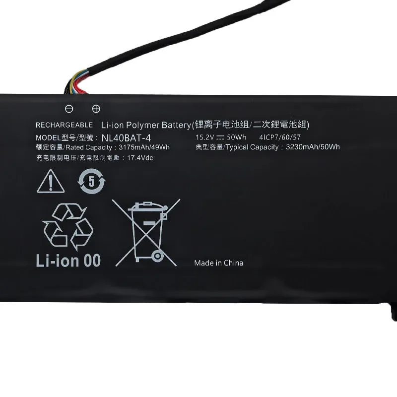 NL40BAT-4 4IC7/60/57 15.2V 50Wh 3230mAh Laptop Battery For Clevo Creator R Machcreator-A Young 15 Replace Rechargeable Battery