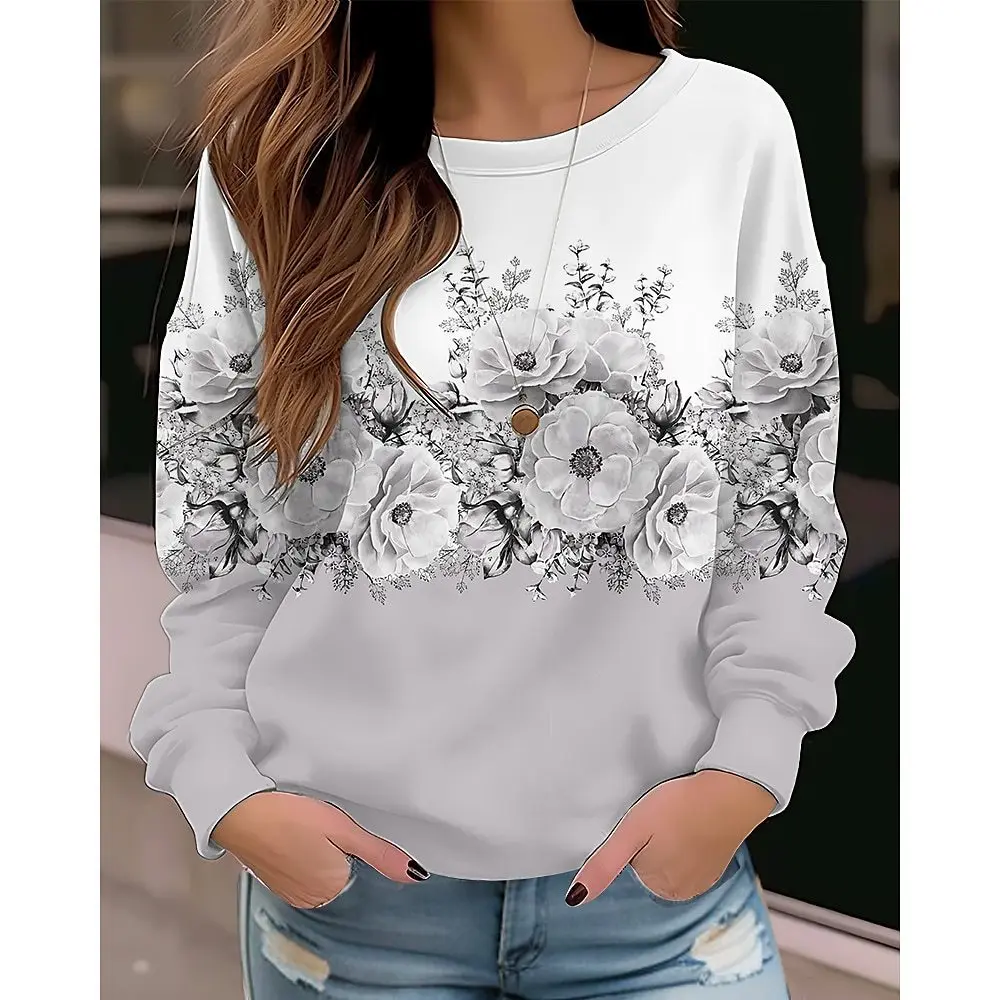 Herfst En Winter Nieuwe Europese En Amerikaanse Dames Hoodies, Sportkleding, Frisse Bloemen 3d Bedrukte Kleding Met Lange Mouwen