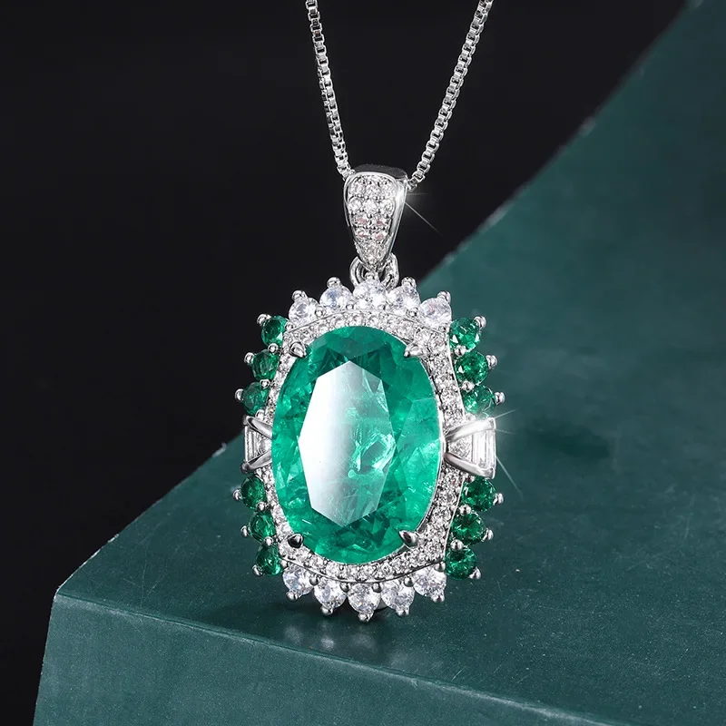 Retro 925 Sterling Silver 13*18mm Emerald Gem Crystal Necklace for Women Ring Jewelry Streetwear Gift Mexico Valentines Nordic