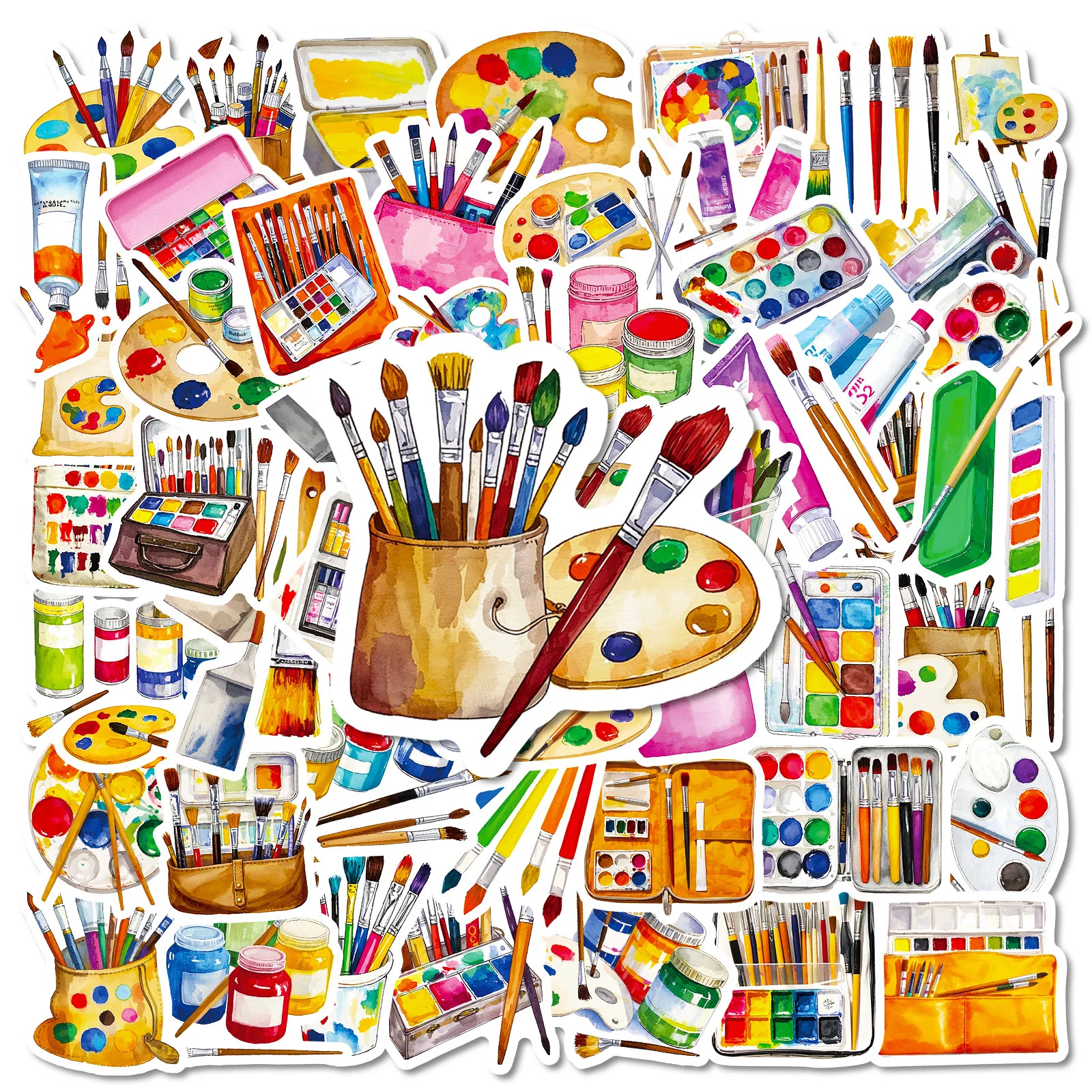

10/30/56PCS New Fine Arts Graffiti Stickers Creative Brush Drawing Board Cartoon Decal Luggage Cup Scraphbook Waterproof Sticker
