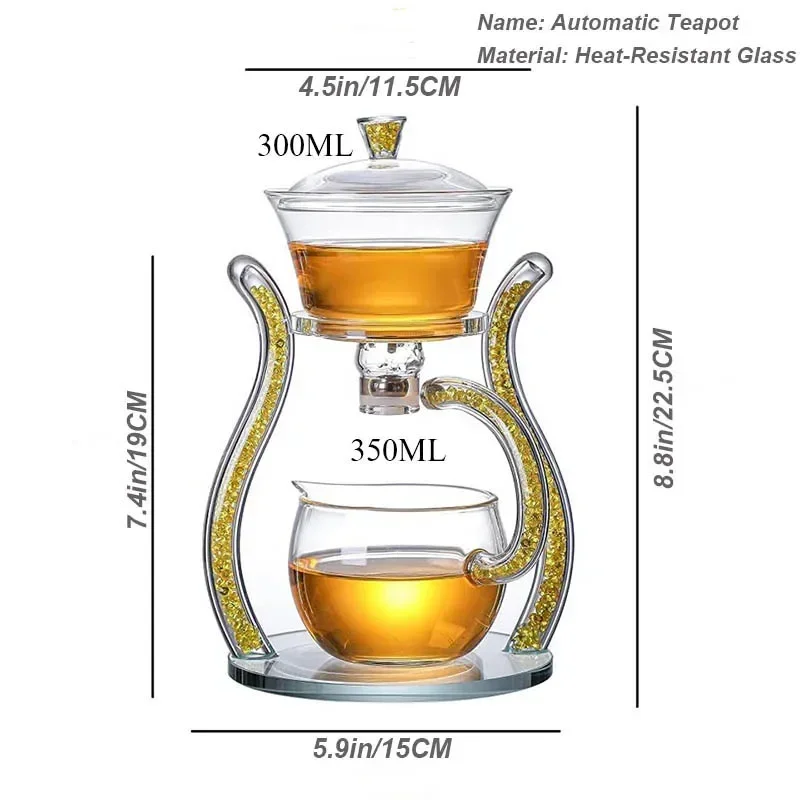 Glass Automatic Lazy Tea Set Crystal Glass Teapot Set Heater Rotating Magnetic Cover Kung Fu Heat-resistant Teapot 6 Cups