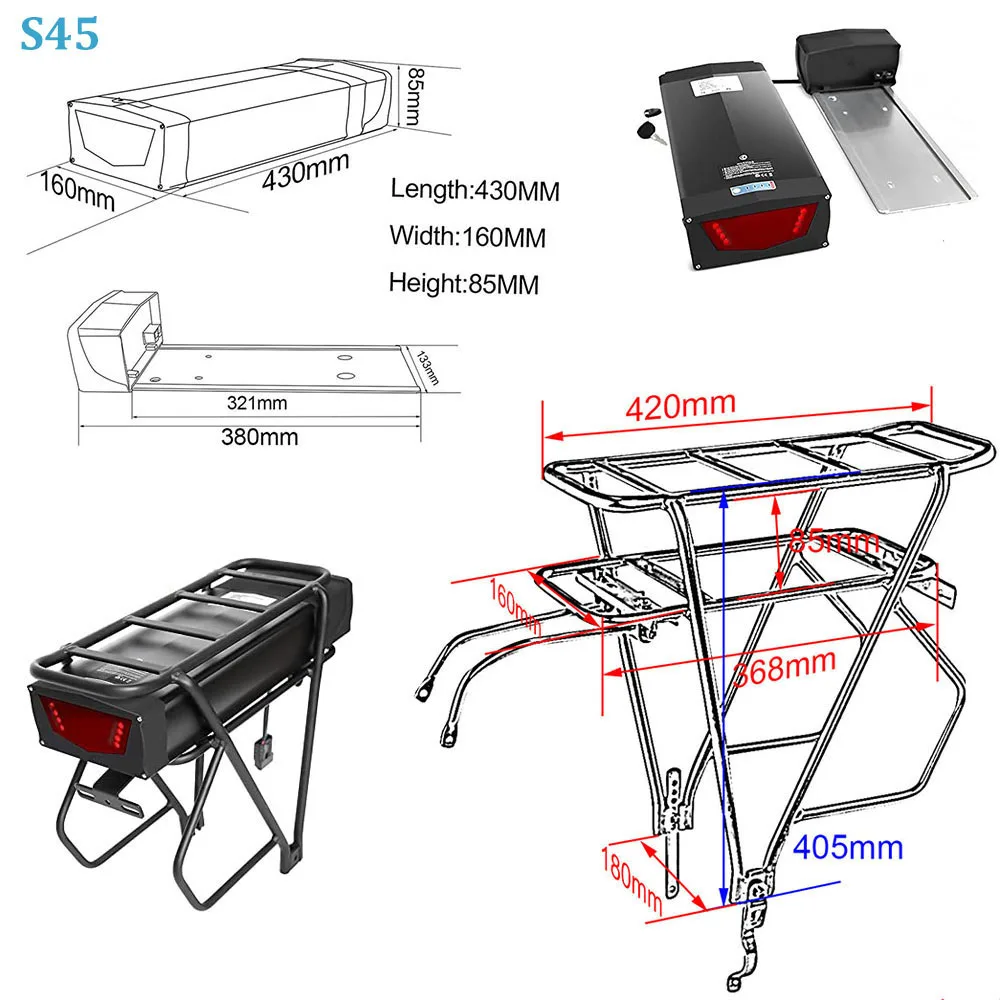 36V 48V 20AH Ebike Battery 52V electric bike Bicycle battery for Bike Lithium Li-ion Battery Pack Rack Carrier Trunk 1000W 42V