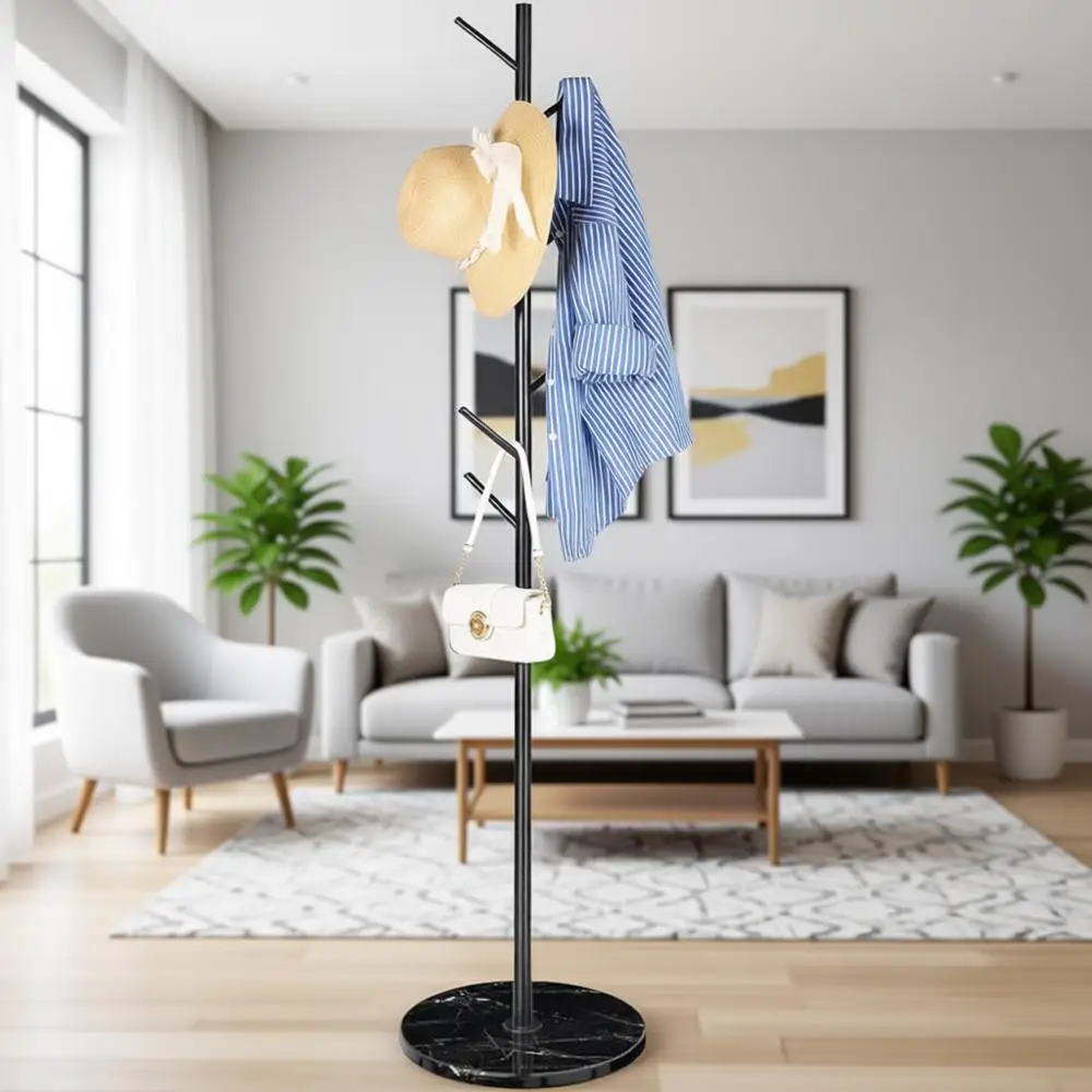 

Прочная напольная вешалка для одежды с основанием из натурального мрамора, универсальная стойка-дерево для прихожей или офиса, вмещает пальто, сумки и головные уборы.