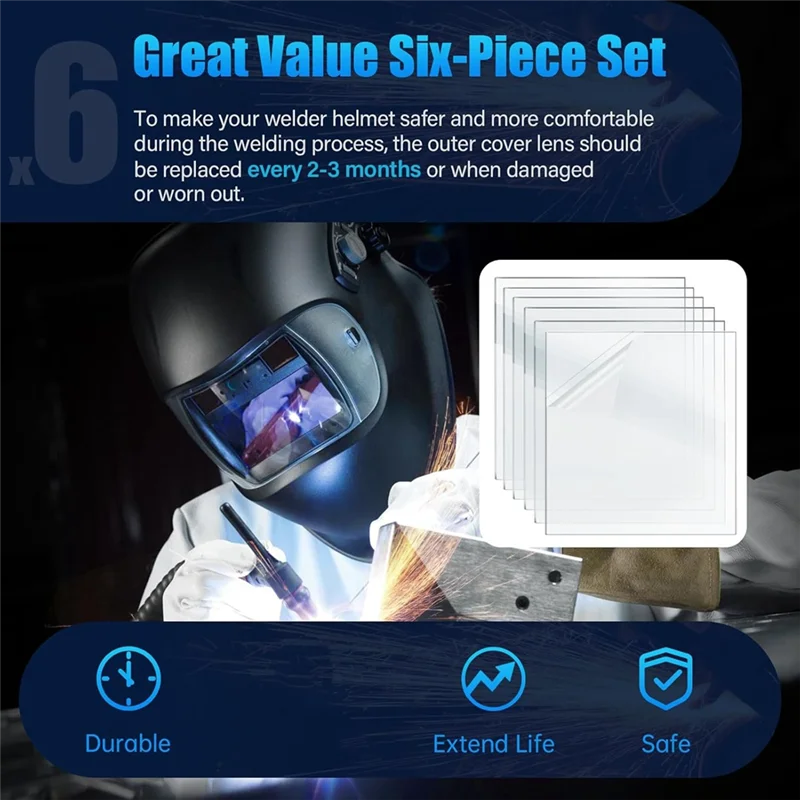 

AA01-6Pcs Welding Helmet Cover Lens For 3350,2450,750S&850S Series,Welding Hood Clear Lens Electric Welder Parts