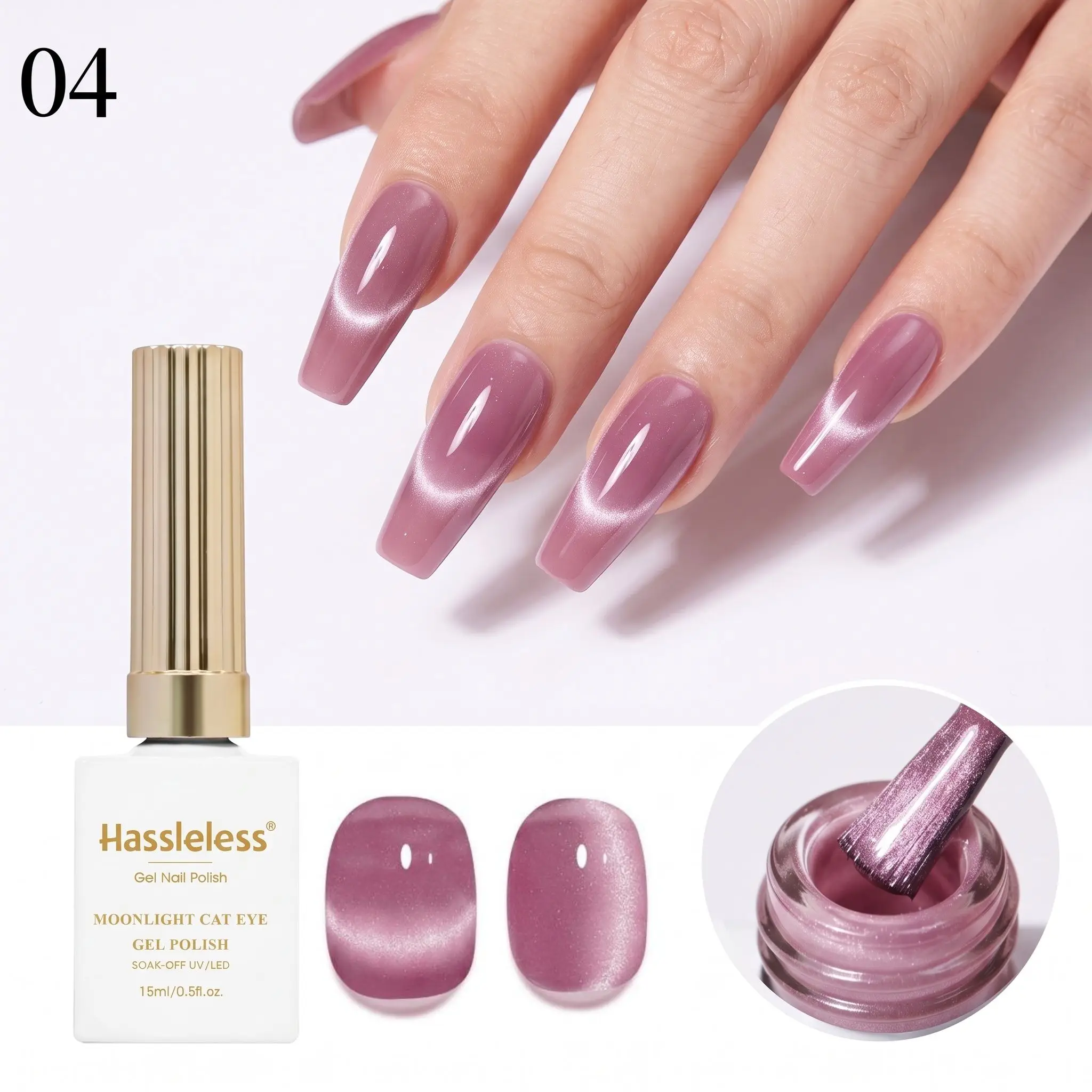 Hassleless 15ml White Moonlight Cat Eye Nail Polish Gel, Taro Pink Cat Eye Nail Polish Gel, Suitable for Nail Art Creations and Salon Beauty Industries, Can Be Used All Year Round