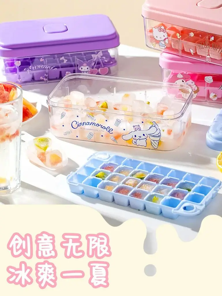 

Sanrio Hello Kitty My Melody Press Cube Mold Ice Tray Cute Cartoons Kuomi Food Grade Ice Making Box Ice Storage Case Holder Gift
