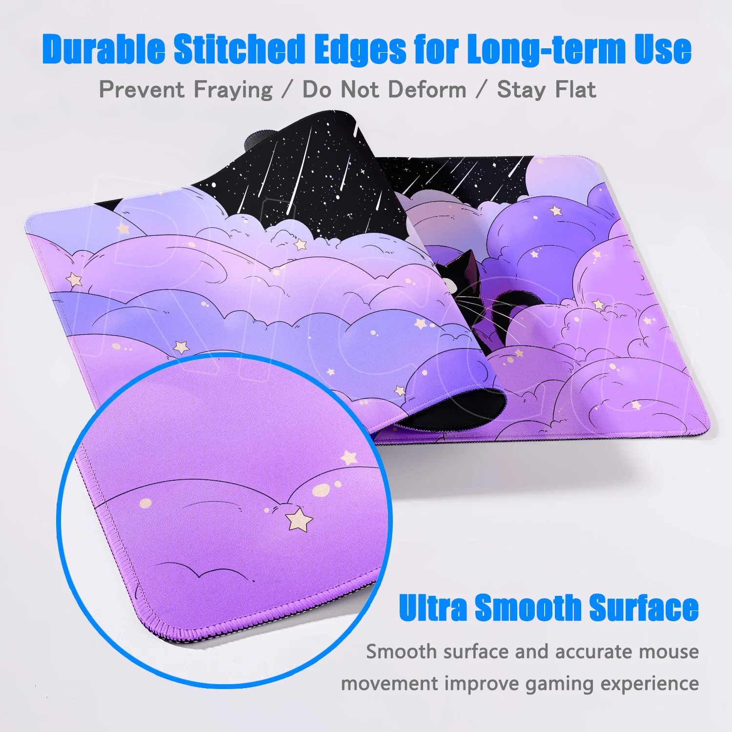 Podkładka pod mysz Cute Black Cats Cartoon Art Design Akcesoria do gier Purple Clouds Podkładka pod mysz Gamer HD Printing Computer Desk Mousepad — zdjęcie produktu 3