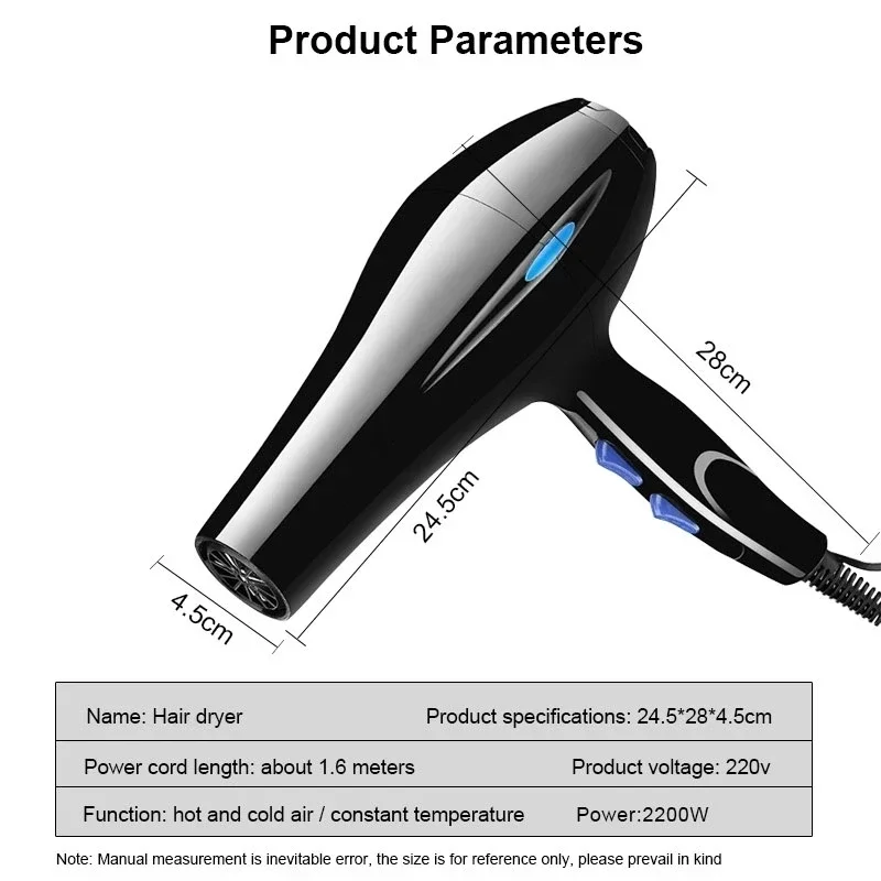 2200W Hair Dryer Professional Powerful Hair Dryer Fast Heating Hot and Cold Adjustment Ionic Air Blow Dryer with Air Collecting