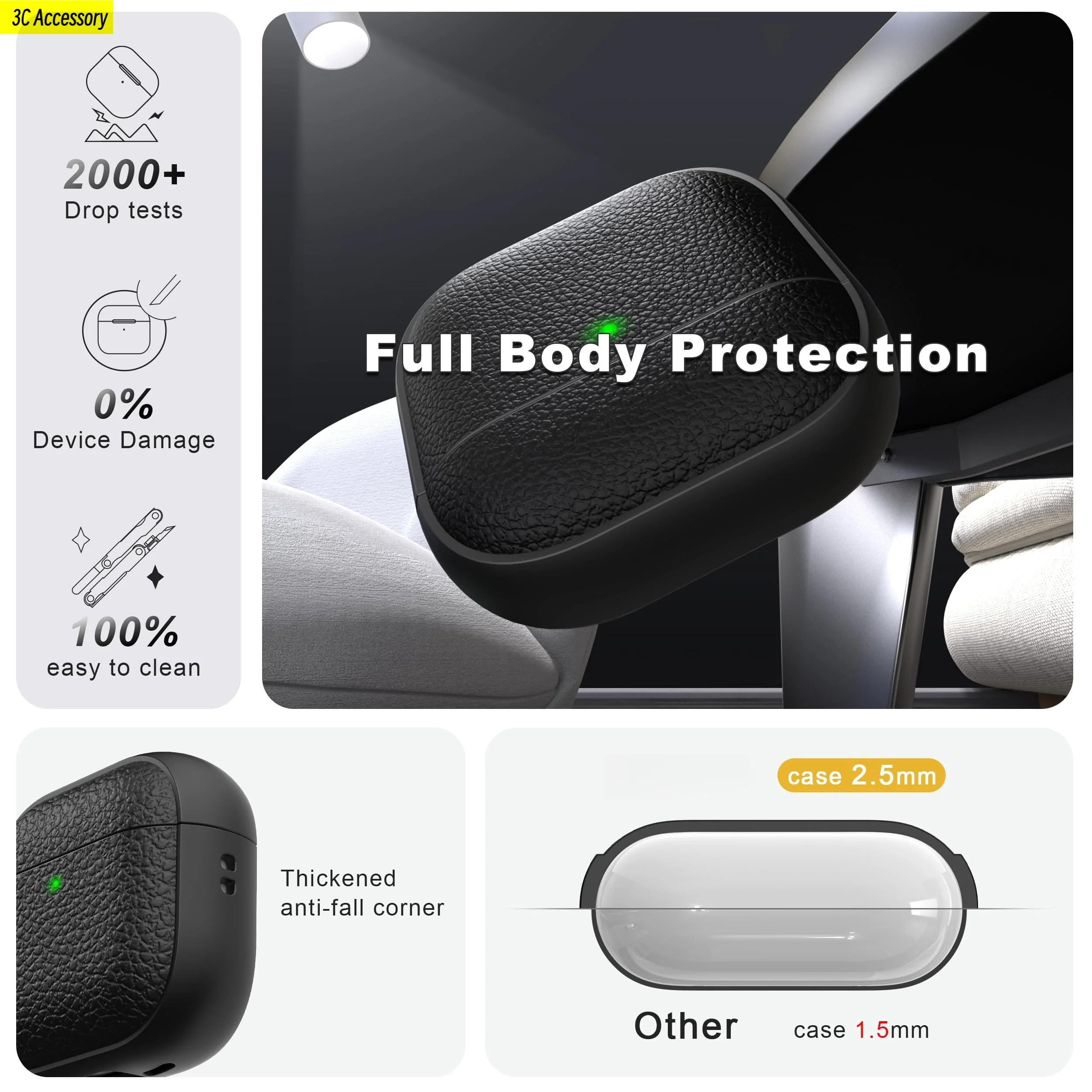 Funda para Airpods de 4. a generación (USB-C)(2024), funda protectora contra caídas con patrón de lichi con cordón/Kit de limpiador para mujeres, funda para Air Pods Pro