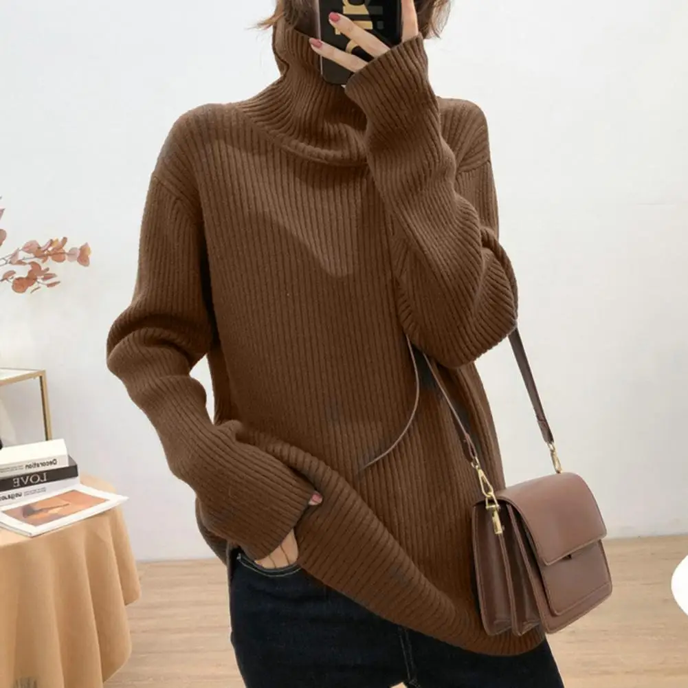 Suéter de cachemira cálido para mujer, Top suelto de Cuello medio alto, Jersey de punto acanalado, camisa de fondo, otoño e invierno, 2024