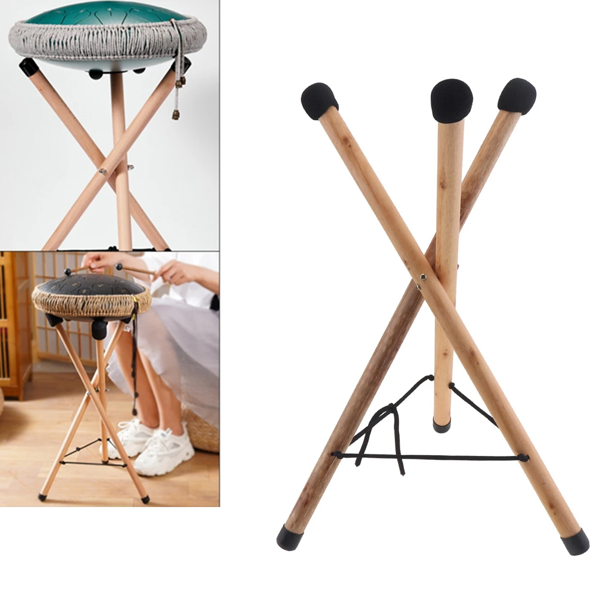 

Portable Drum Rack Tongue Hand Stand Beech Wood Floor Triangle Bracket Hang Handpan Universal Folding Drum Accessories