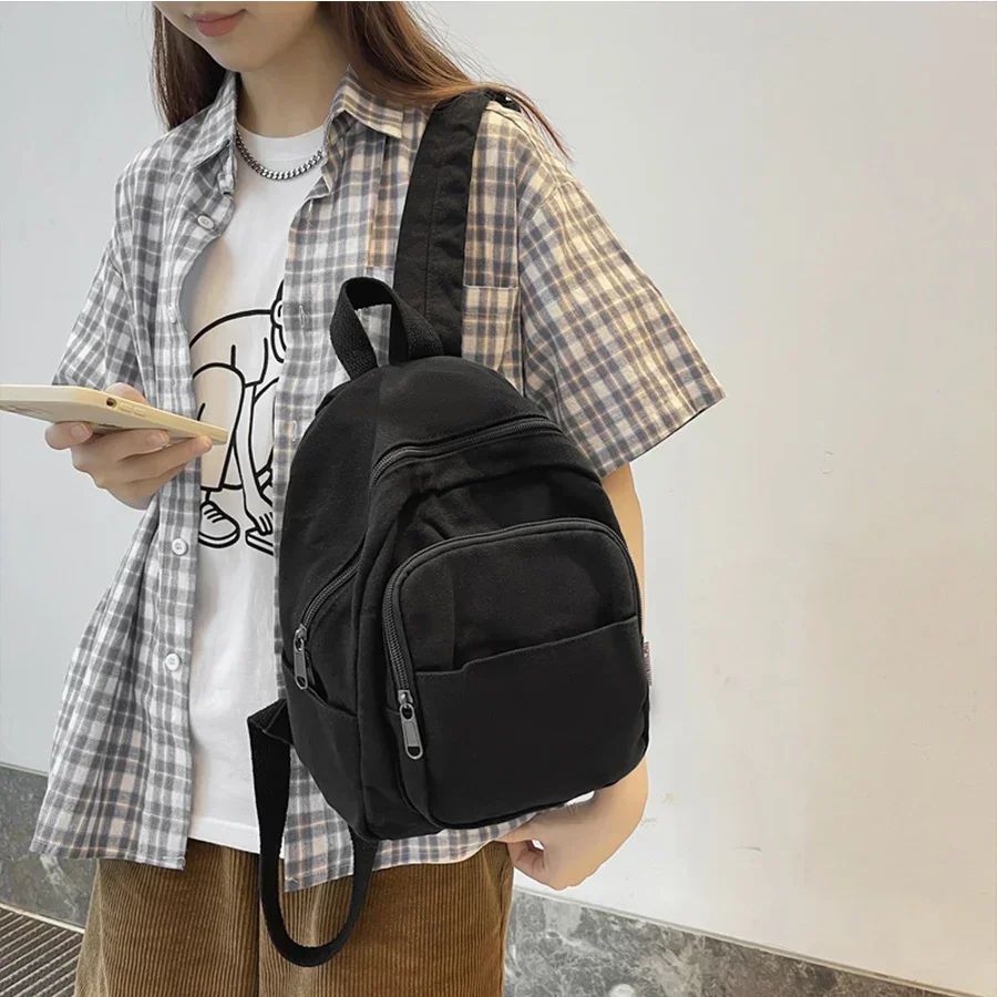 Unisex Retro Canvas Backpack Casual Female College Student Junior High School Student White Bagpack Small Travel Book Bags Lady