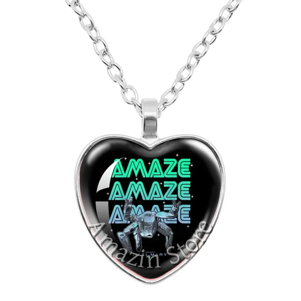 25mm Peach Heart Necklace Ryan Gosling Project Hail Mary Laser Reflective Handmade Glass Pendant Decorations Glass Gifts TH007
