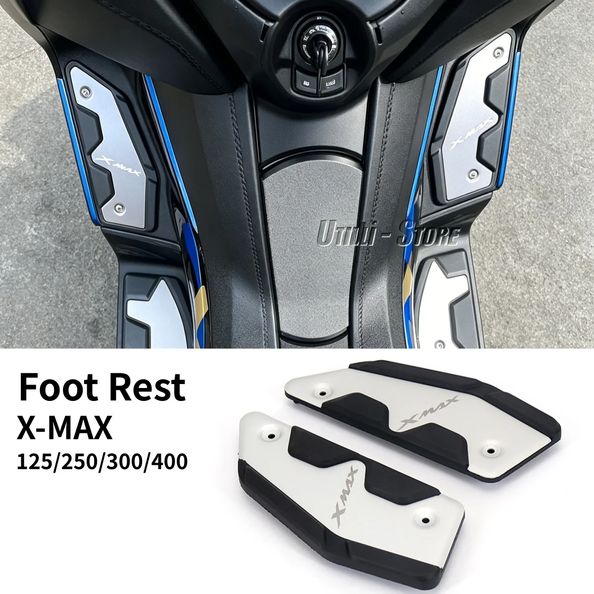 

New XMAX 125 250 300 400 Footrest Pedal Front Rear Footboard Plate Foot Step Pad For YAMAHA X-MAX125 XMAX250 X-MAX300 X-MAX400