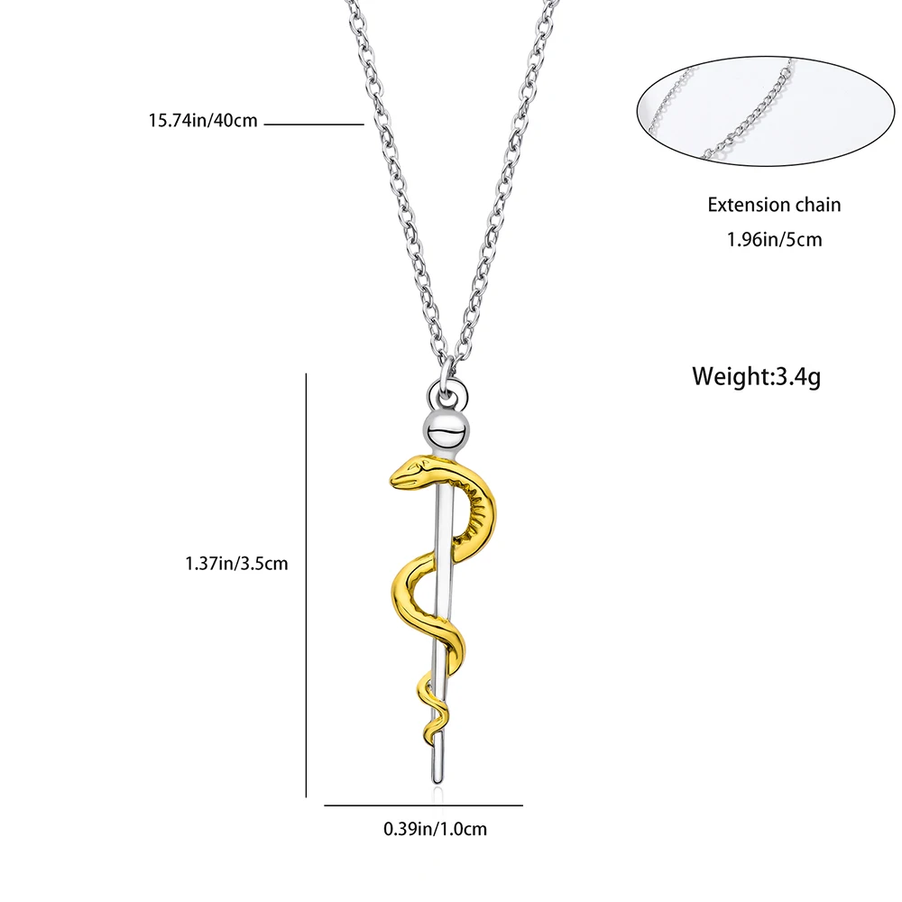 Hanreshe Classic Caduceus Medical Necklace Simple Snake Rod Medicine Symbol Jewelry Pendant Necklaces for Doctor Nurse Gift