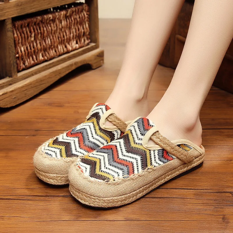 Fashion Linen Women Shoes Classic Handmade Cloth Shoes Ethnic Style Single Shoes Straw Weaving Literature Art College Slippers