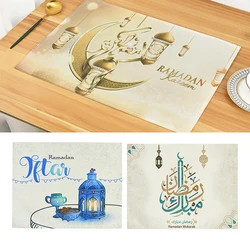 42x32cm EID Mubarak Linen Placemat Ramadan Table Ornaments 2025 Ramadan Kareem Decoration For Home Islam Muslim Party Supplies