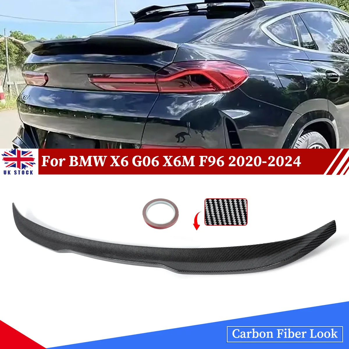 

Спойлер-крыло в стиле карбон для BMW X6 G06 F96 Sport Mild Hybrid SUV 2020-2024, M Performance, задний, на багажник.