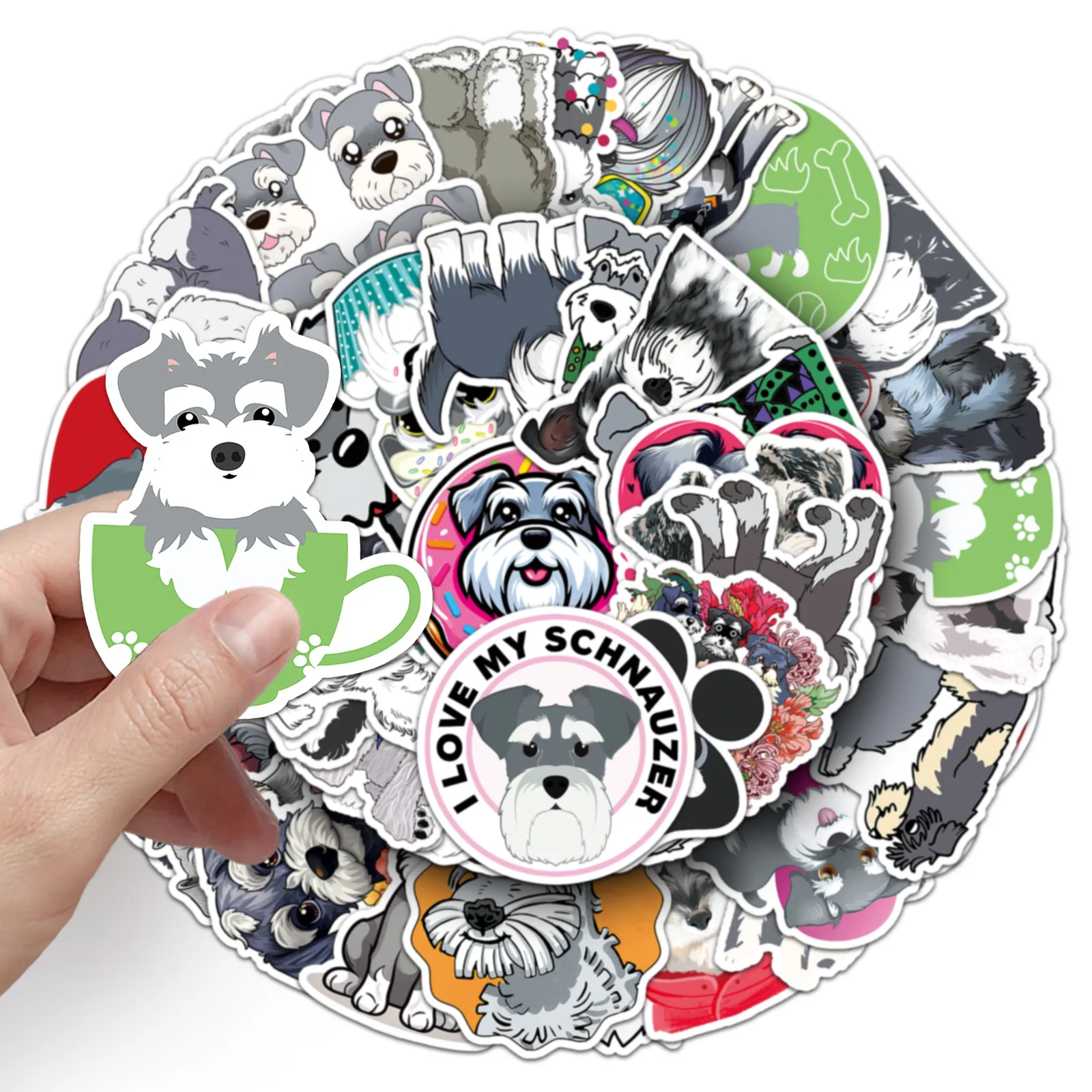 50 SZTUK Uroczych Naklejek z Psem, Wodoodporne, Kreskówkowe Naklejki z Sznaucerem, Graffiti, Dekoracje DIY na Gitarę, Laptop, Rower, Deskorolkę, Zabawki