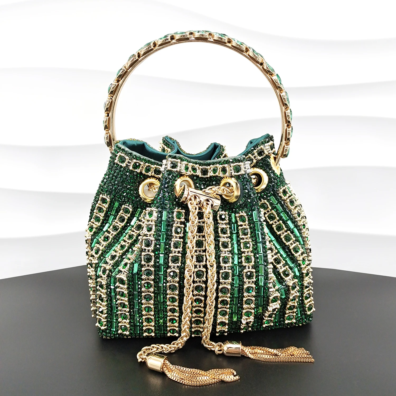 African Fashionable Shiny Handbag Banquet Ladies Bag Full Of Diamonds Semi-Circle Bracelet Bag