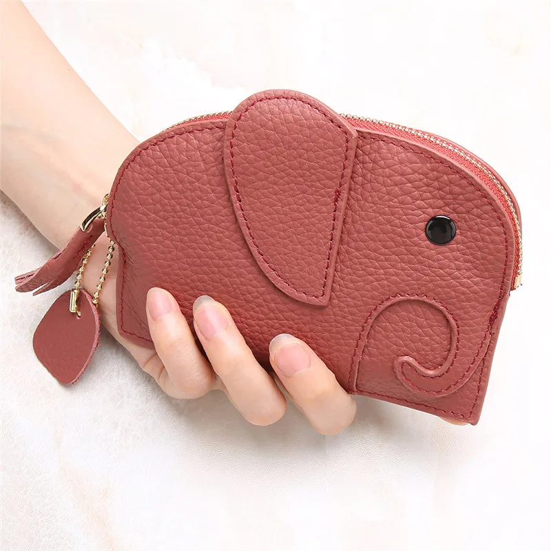 Women Elephant Coin Purse Keychain Zip Purses Small Cowhide Money Bag Cute Mini Wallets Coin Card Card Holders Dropshipping