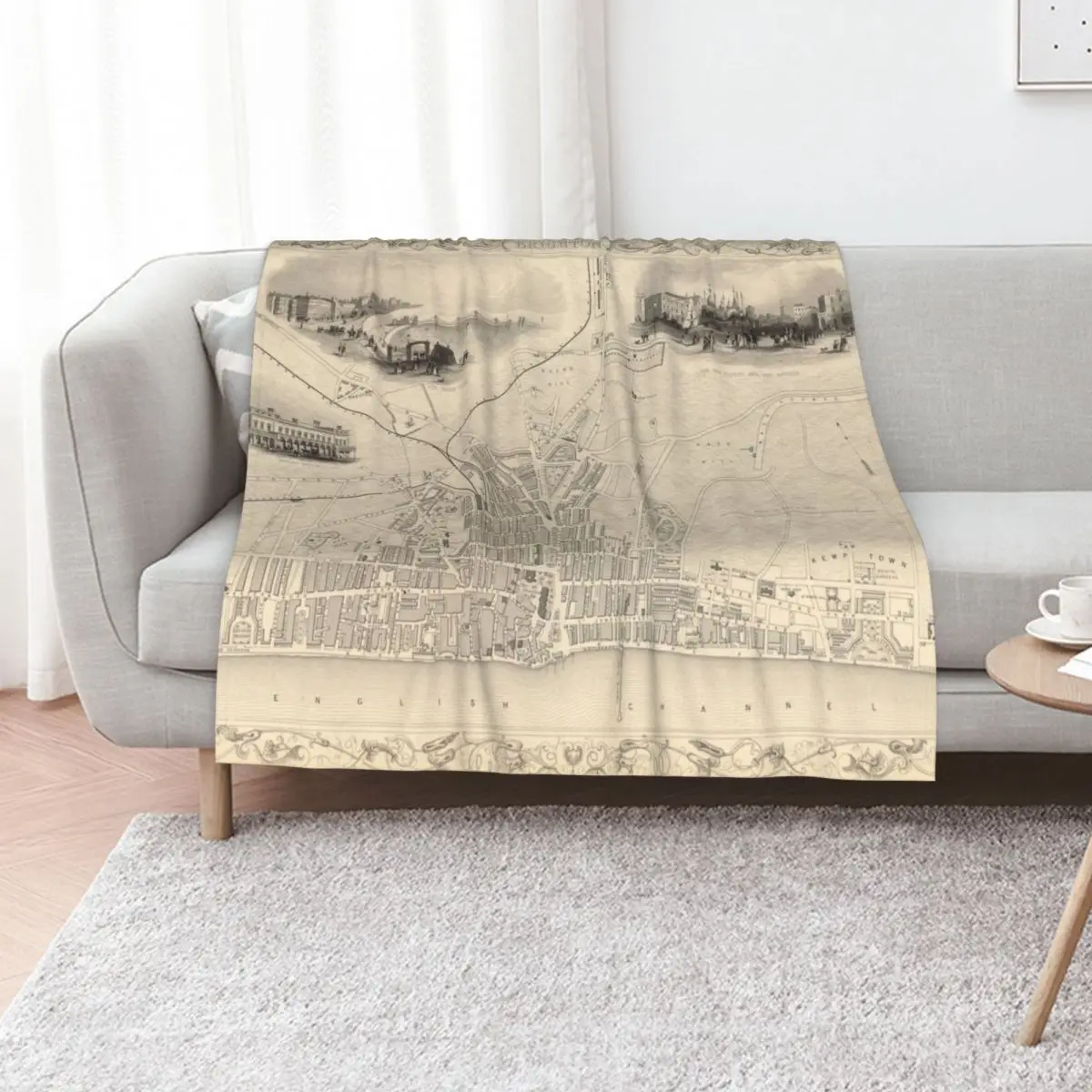 Old Brighton UK Map (1851) Vintage Southern England City Atlas Throw Blanket Hairy sofa bed for babies Blankets