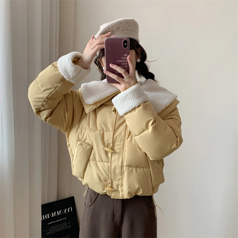 2025年冬 ネル フランス製 プラッシュドールカラー レディース コットンパッド入りジャケット カエルボタンホール 長袖 学生 カジュアル ショートコート