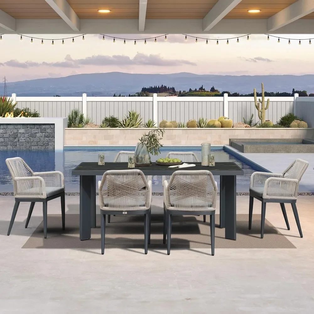 Patio Dining Chair Set 2 Pieces Metal Modern Furniture Seating for Garden Kitchen Porch Outdoor Rattan Dining Chairs with Armre