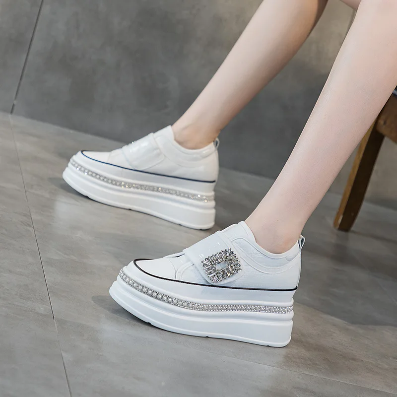 7CM Platform Rhinestone Women Casual Shoes Hook Loop Platform Wedge Women Fashion Sneakers Spring Autumn Warm Winter Shoes