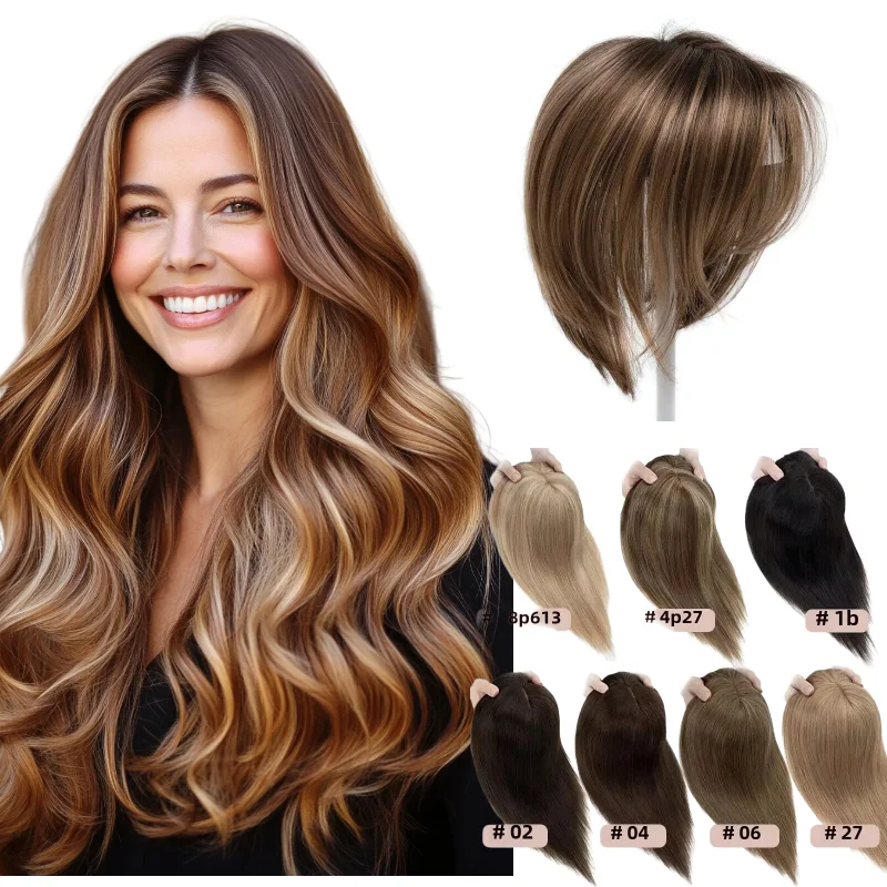 

100% Human Hair Women Topper 12x13cm 25cm Straight Machine Made Clips Hair Piece #1B Daily Use Wholesale Dropship