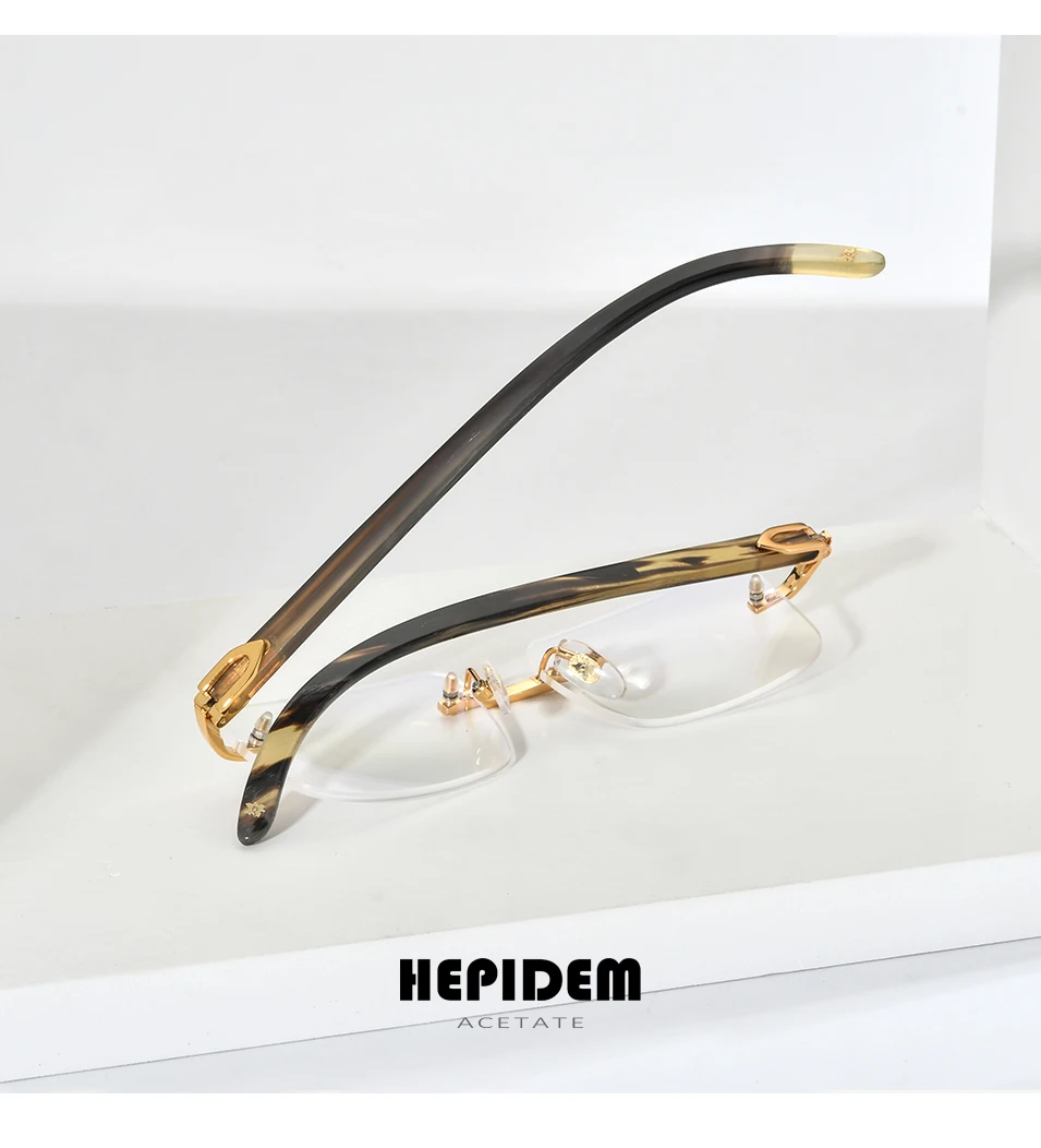 HEPIDEM Buffalo Horn Brille Männer Luxus Berühmte Marke Design Randlose Brillen Rahmen Frauen Rahmenlose Weiß Buffs Holz Brillen – Detail 3
