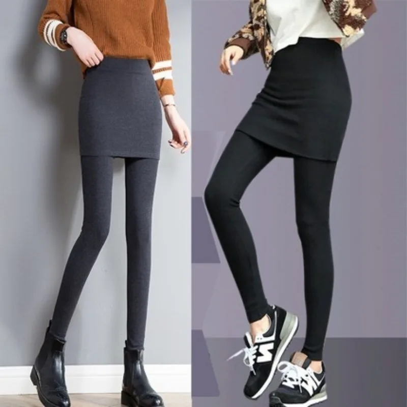 Grote Maat Dames Lente, Herfst, Winter, Pluche, Nep Tweedelige Legging, Damestas, Billen, Broekrok