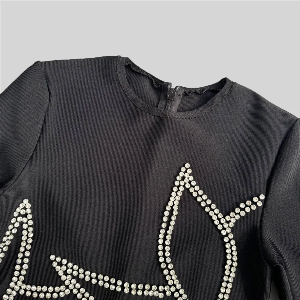 2025 Sexy lange mouwen strass maxi bandagejurk voor vrouwen elegante o-hals bodycon avondfeest cocktail clubjurken nieuw